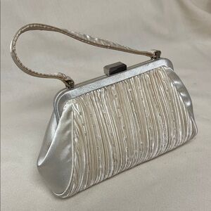 Vintage Silver and Cream Satin Clutch